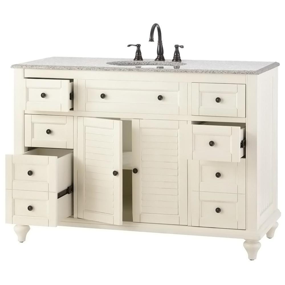 Hamilton Shutter 49-1/2 in. W x 22 in. D Bath Vanity in Ivory with Granite Vanity Top in Grey - Super Arbor