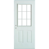 36 in. x 80 in. Colonial 9 Lite 2-Panel Painted White Left-Hand Steel Prehung Front Door with Internal Grille - Super Arbor