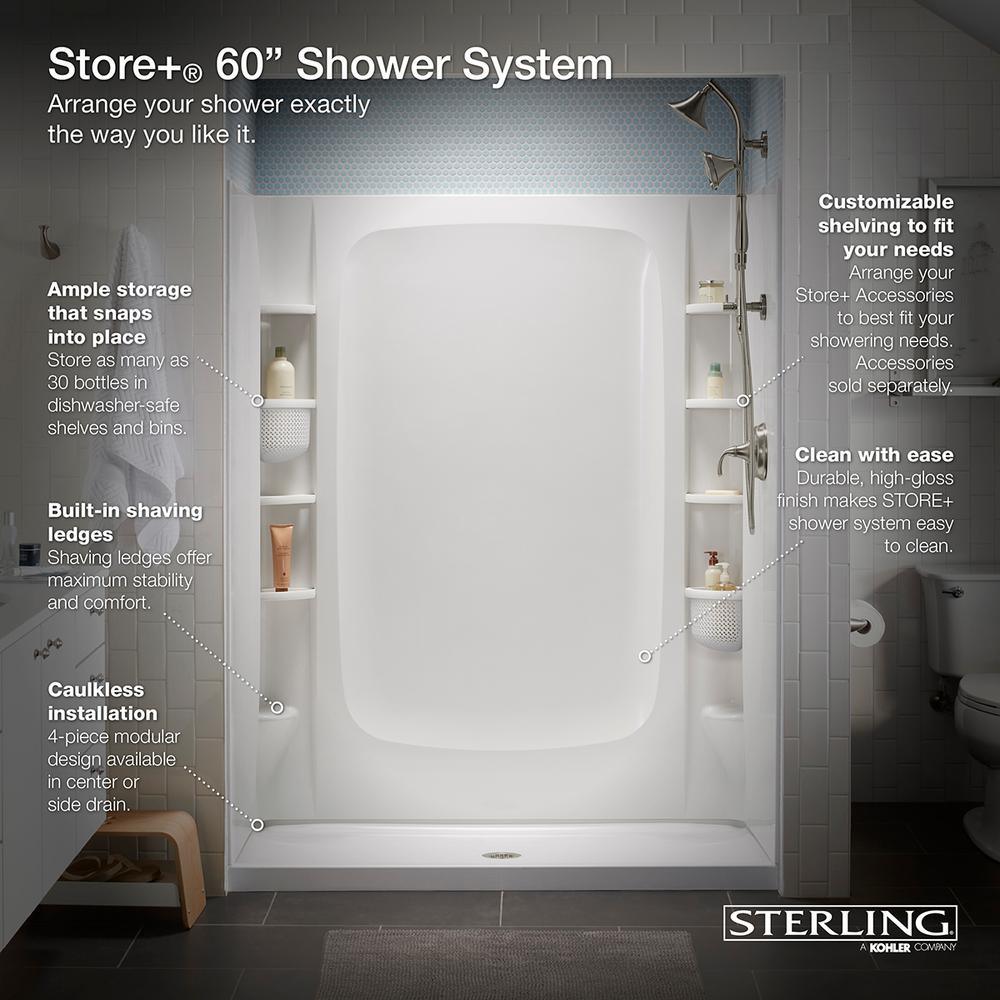 STORE+ 30 in. x 60 in. Single Threshold Right-Hand Shower Base with Shower Walls and 12-Piece Accessory Kit in White - Super Arbor
