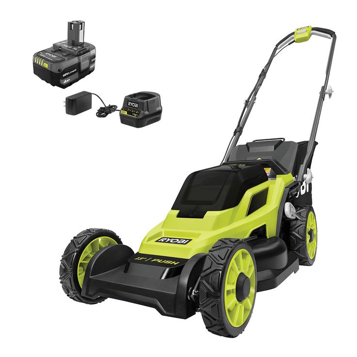 RYOBI 13 in. ONE+ 18-Volt Lithium-Ion Cordless Battery Walk Behind Push Lawn Mower - 4.0 Ah Battery/Charger Included