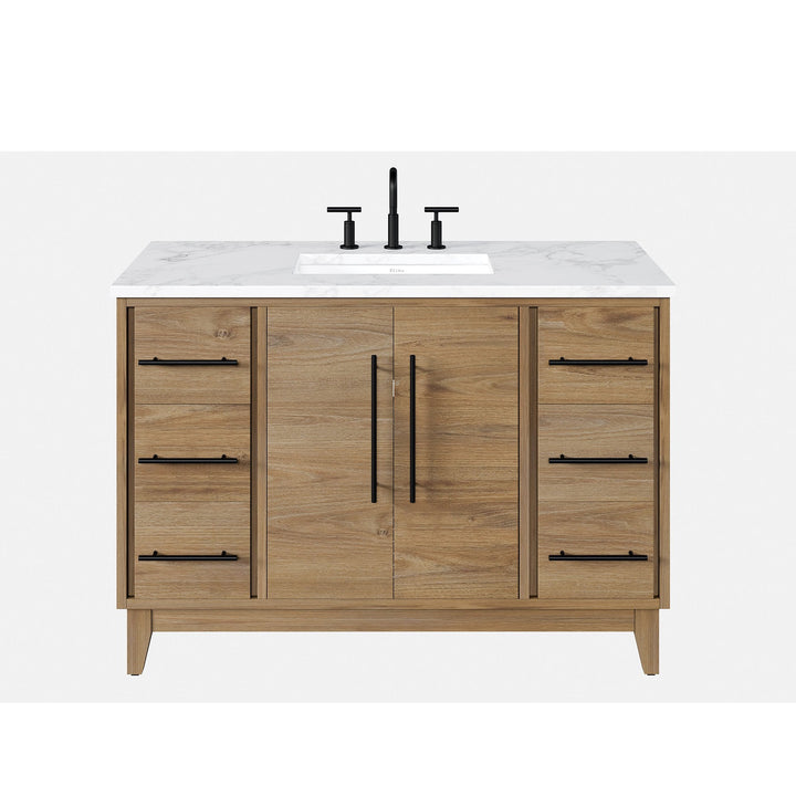 Eviva Graham 48"W x 22"D Oak Bathroom Vanity with White Arabescato Engineered Stone Countertop and Undermount Ceramic Sink
