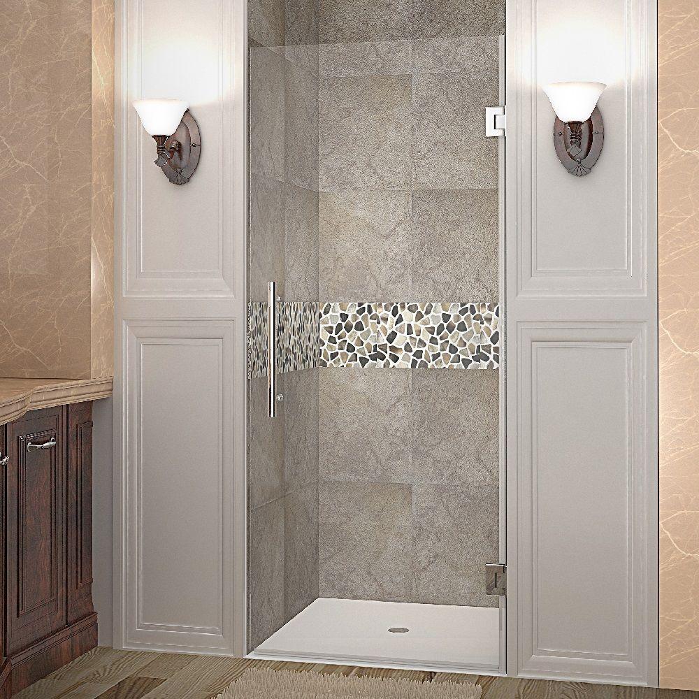 Cascadia 34 in. x 72 in. Completely Frameless Hinged Shower Door in Stainless Steel with Clear Glass - Super Arbor