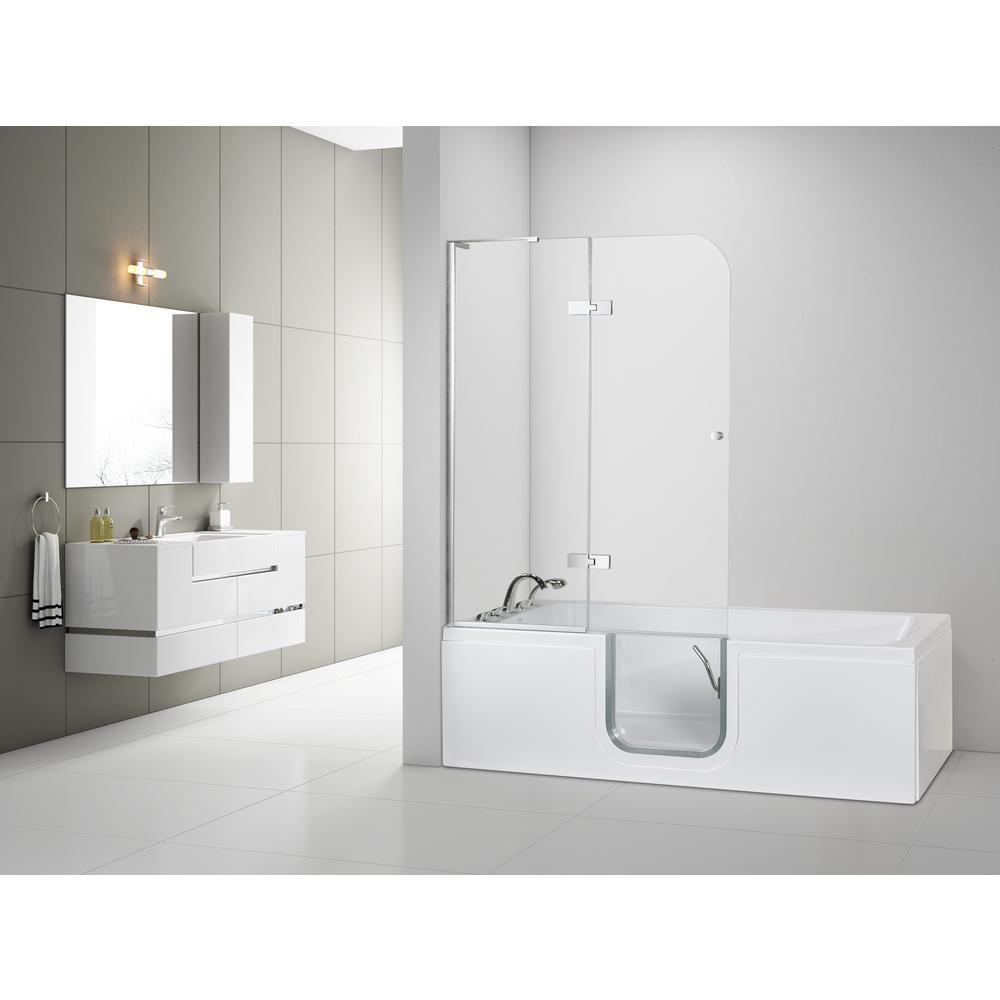 Laydown 72 in. Walk-In Whirlpool Bathtub in White LH Hinged Middle Glass Door with Screen 5 PC Fast Fill Faucet LH Drain - Super Arbor