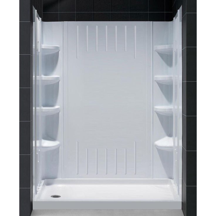 DreamLine QWALL-3 36 in. x 60 in. x 75-5/8 in. Standard Fit Shower Kit in White with Shower Base and Back Wall