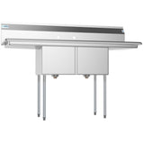 Freestanding Stainless Steel 60 in. 2-Hole Double Bowl Commercial Kitchen Sink
