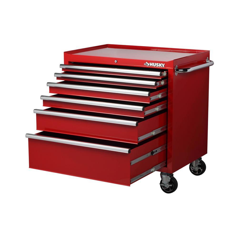36 in. W 6-Drawer, Deep Tool Chest Cabinet in Gloss Red