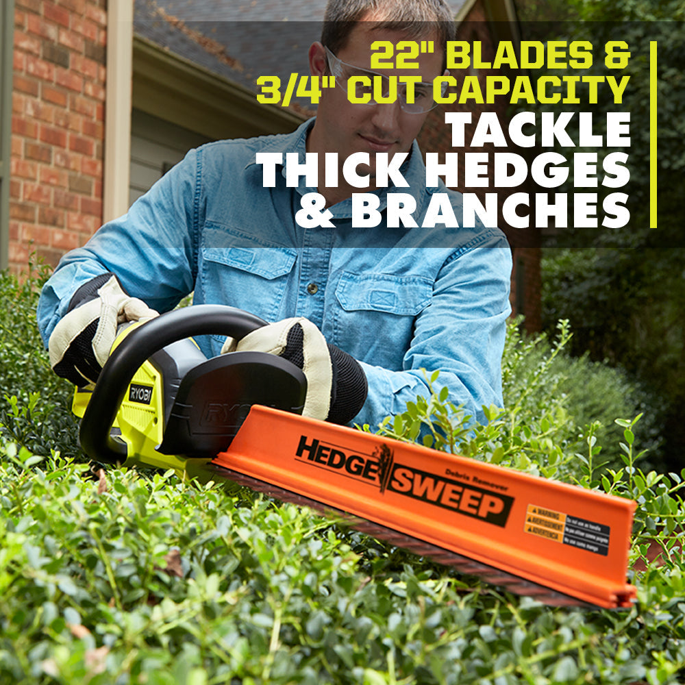 RYOBI ONE+ Lithium+ 22 in. 18-Volt Lithium-Ion Cordless Hedge Trimmer – 1.5 Ah Battery and Charger Included