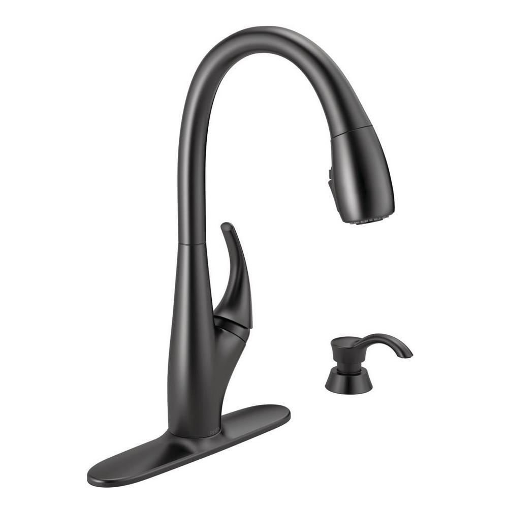 DeLuca Single-Handle Pull-Down Sprayer Kitchen Faucet with ShieldSpray Technology and Soap Dispenser in Stainless - Super Arbor