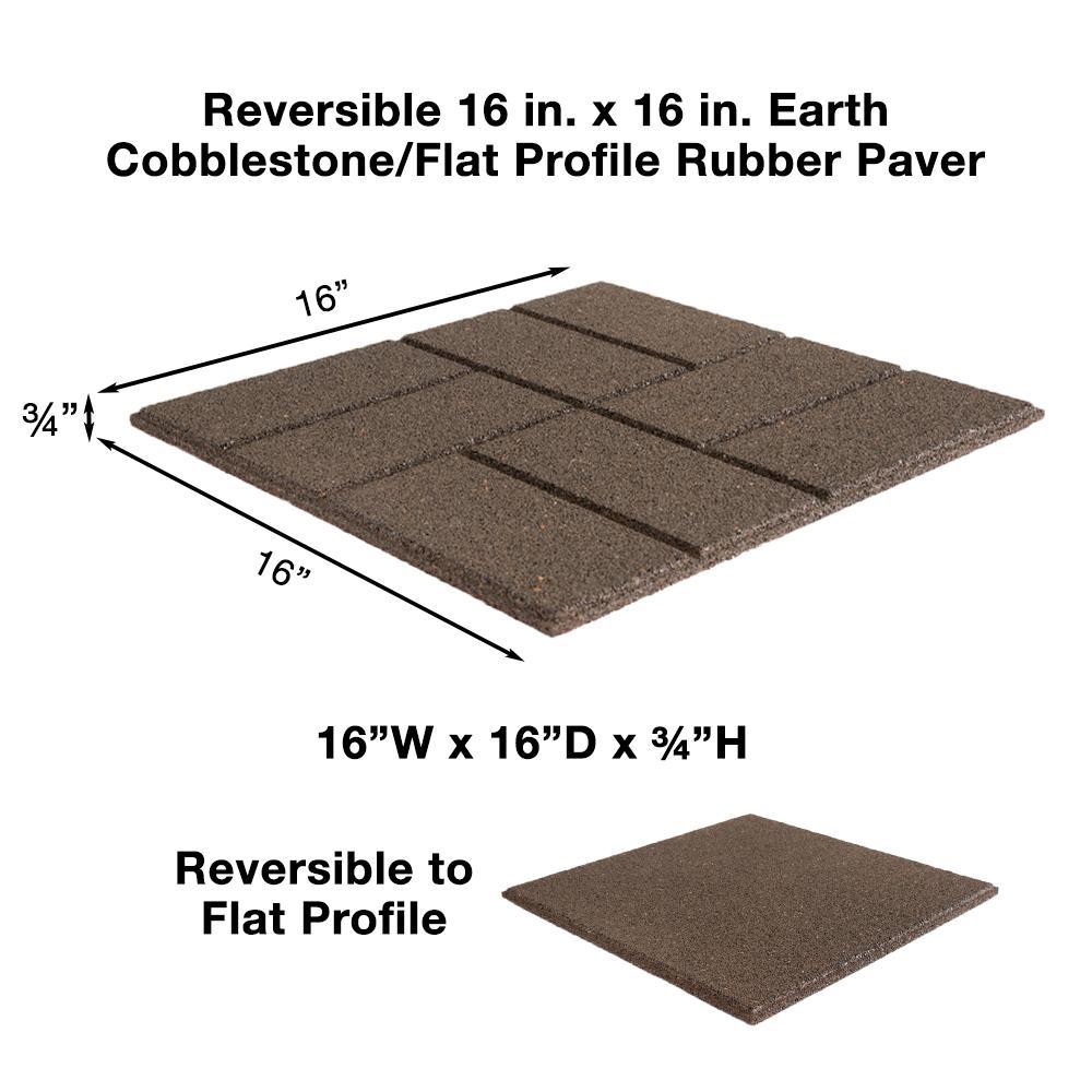 Reversible 16 in. x 16 in. x 0.75 in. Earth Brick Face/Flat Profile Rubber Paver - Super Arbor