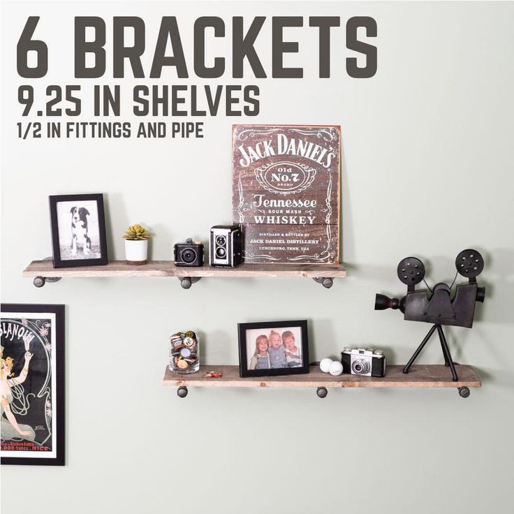 1/2 in. Black Pipe 10 in. L Wall Mounted Shelf Bracket Kit (6-Pack)