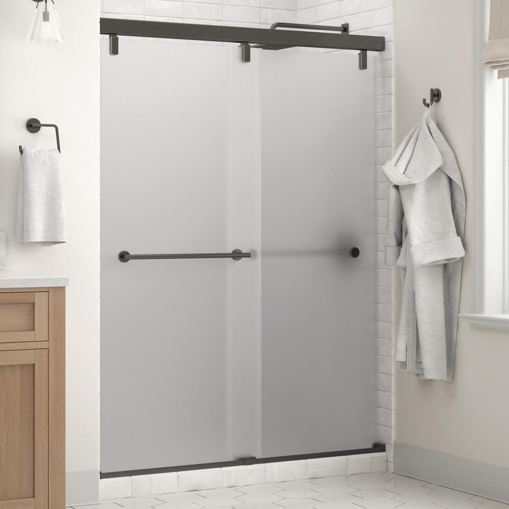 Lyndall 60 x 71-1/2 in. Frameless Mod Soft-Close Sliding Shower Door in Nickel with 1/4 in. (6mm) Transition Glass - Super Arbor