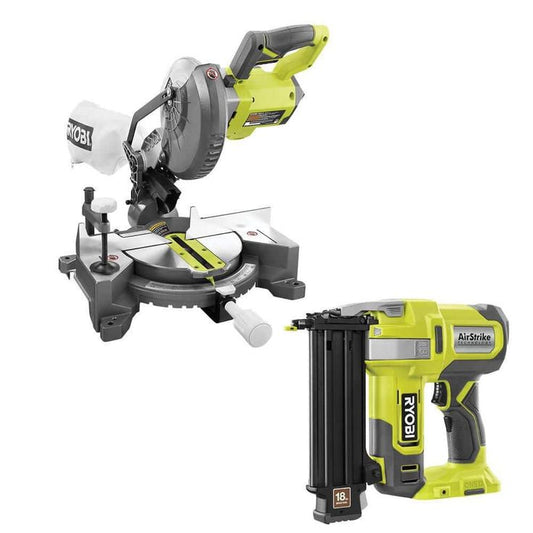 18-Volt ONE+ Lithium-Ion Cordless 7-1/4 in. Compound Miter Saw and AirStrike 18-Gauge Brad Nailer (Tools Only)