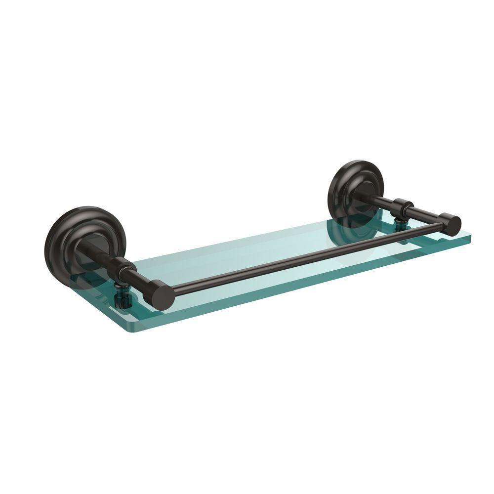Que New 16 in. L x 3 in. H x 5 in. W Clear Glass Bathroom Shelf with Gallery Rail in Polished Chrome - Super Arbor