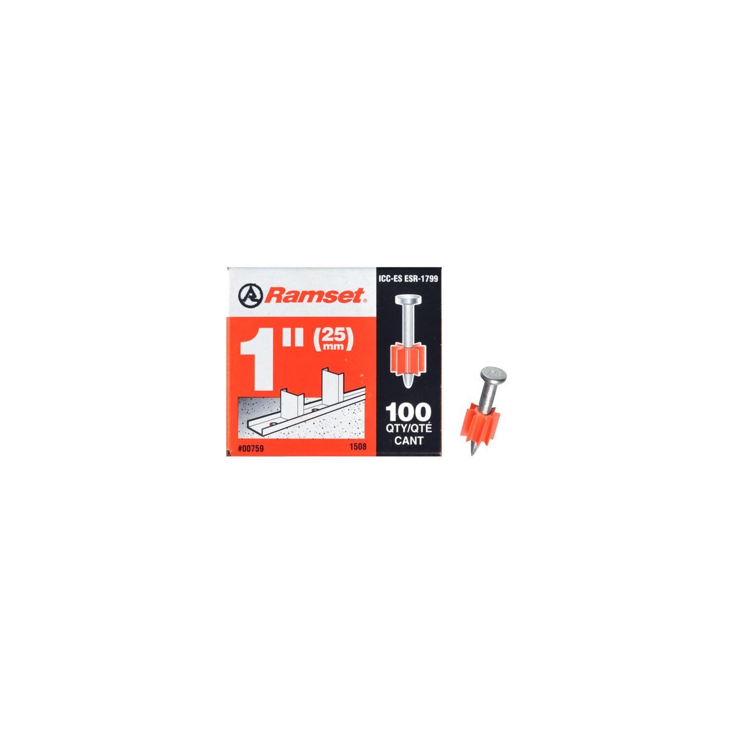 Ramset Drive Pin Powder Fastener 1" x .3" 100/Box