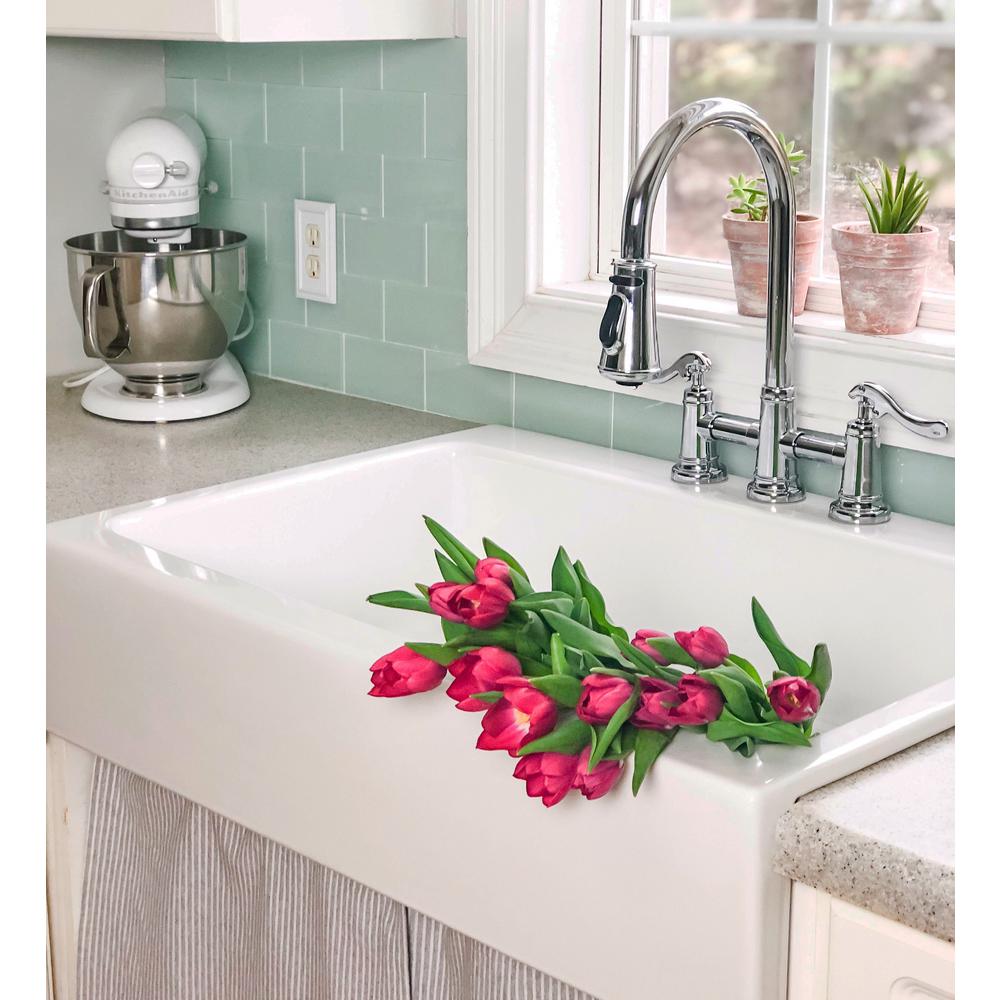 Josephine Quick-Fit Drop-in Farmhouse Fireclay 33.85 in. 3-Hole Single Bowl Kitchen Sink in Crisp White - Super Arbor