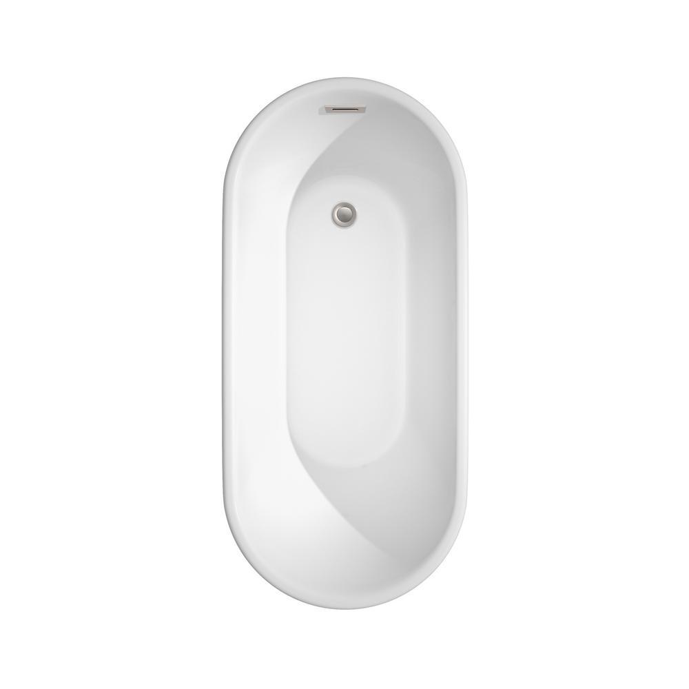 Ursula 4.9 ft. Acrylic Flatbottom Non-Whirlpool Bathtub in White with Brushed Nickel Trim - Super Arbor