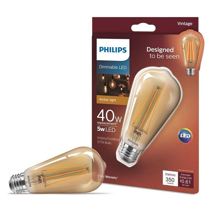 Philips 40-Watt Equivalent ST19 Dimmable Vintage Glass Edison LED Light Bulb Amber Warm White (2000K) (1-Bulb)