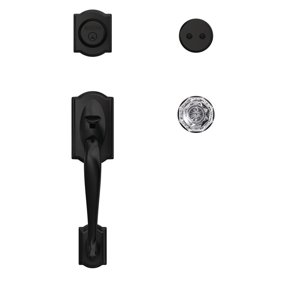 Camelot Matte Black Dummy Door Handleset with Alexandria Glass Door Knob and Alden Trim - Super Arbor