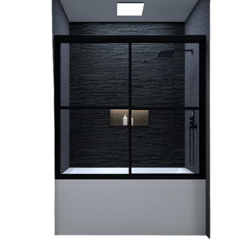 Alvin 59 in. W x 56 in. H Sliding Framed Tub Door in Matte Black Finish