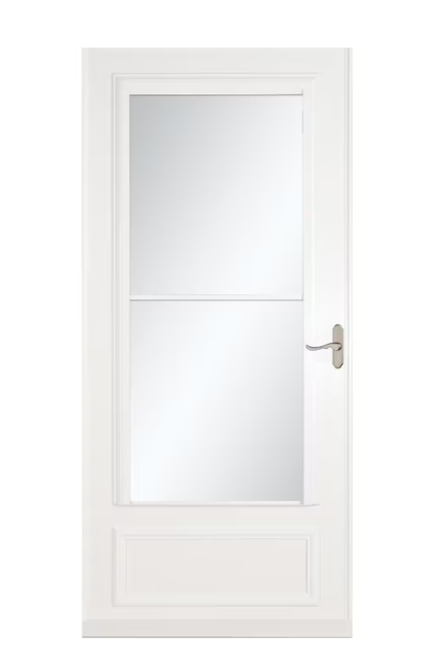 LARSON Savannah 34-in x 81-in White Mid-view Retractable Screen Wood Core Storm Door with Brushed Nickel Handle