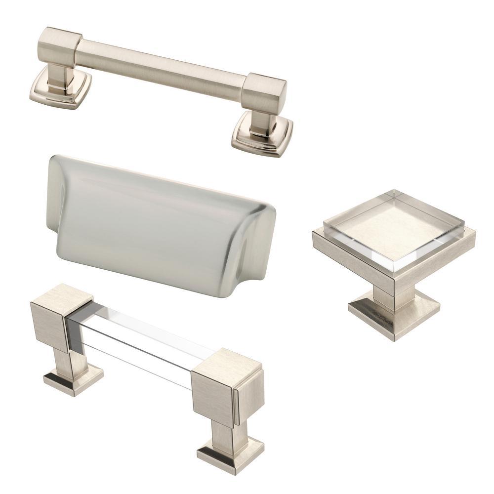 Classic Square 1 -1/4 in. (32 mm) Satin Nickel and Clear Glass with Mirror Backing Cabinet Knob - Super Arbor