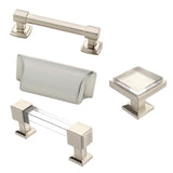 Classic Square 1 -1/4 in. (32 mm) Satin Nickel and Clear Glass with Mirror Backing Cabinet Knob - Super Arbor
