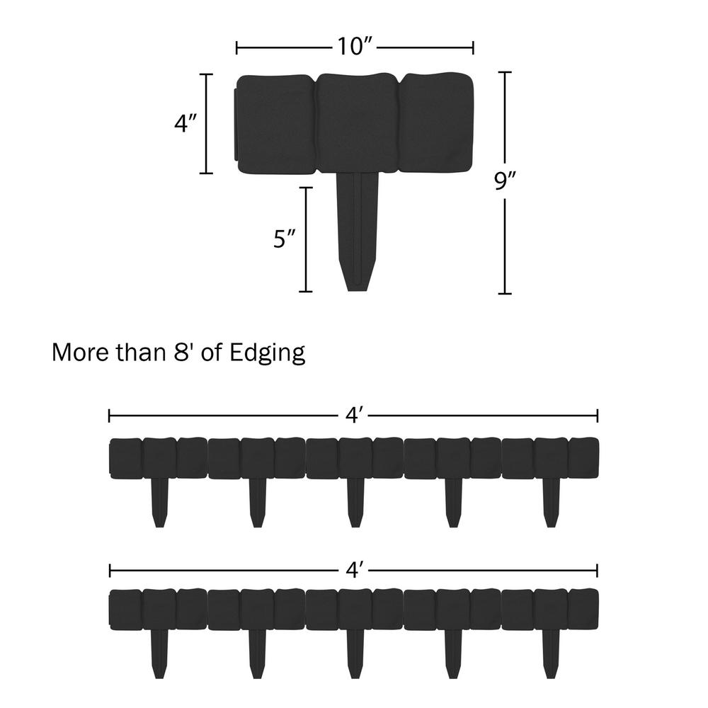 Pure Garden 0.75 in. x 10 in. x 9 in. Black Plastic Garden Edging Stone-Look Border (10-Piece) - Super Arbor