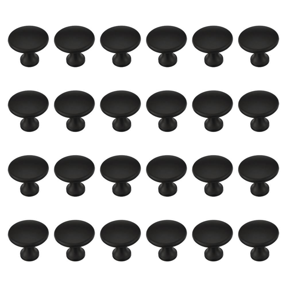 Essentials 1-1/8 in. (28mm) Matte Black Simple Round Cabinet Knob (24-Pack) - Super Arbor