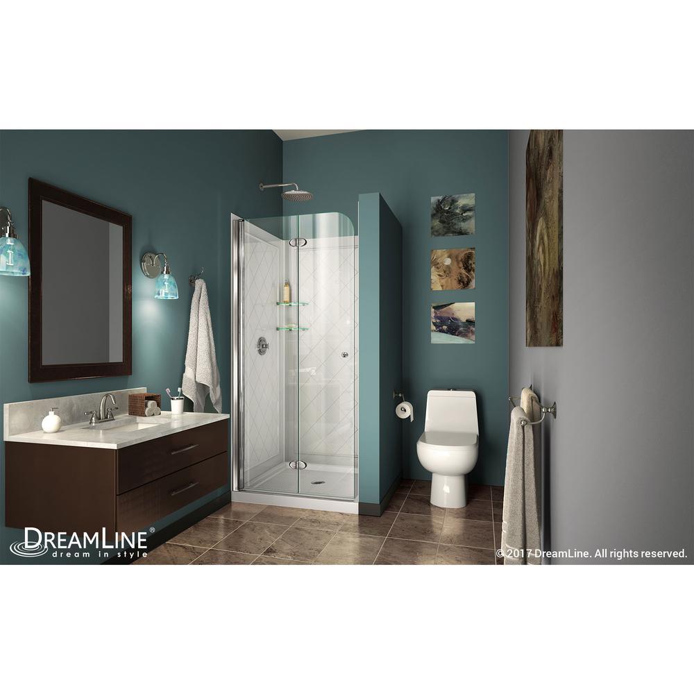 Aqua Fold 32 in. D x 32 in. W x 76 3/4 in. H Frameless Shower Door in Chrome with Base and Backwalls - Super Arbor