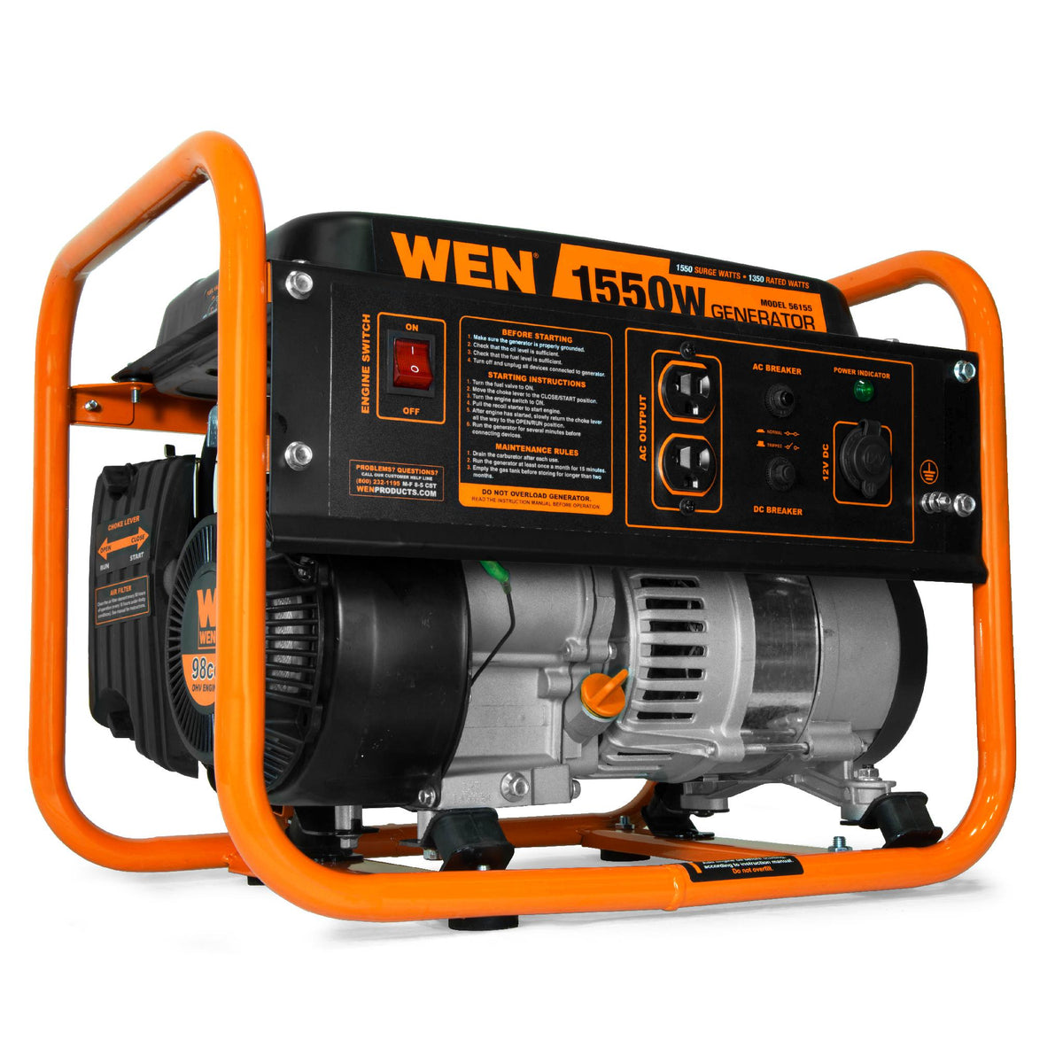 WEN 4-Stroke 98 cc 1550-Watt Portable Gas-Powered Generator, CARB Compliant