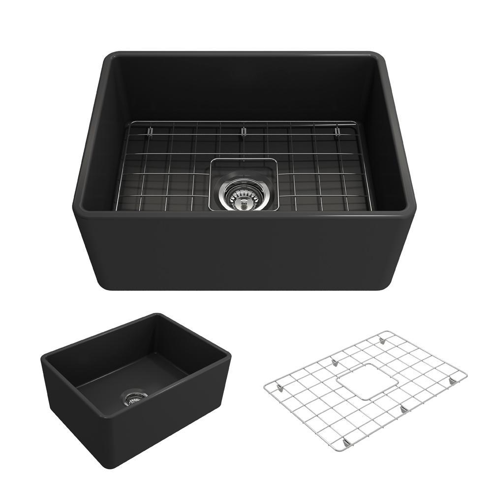 Classico Farmhouse Apron Front Fireclay 30 in. Single Bowl Kitchen Sink with Bottom Grid and Strainer in White - Super Arbor