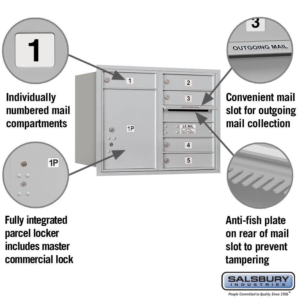 3700 Horizontal Series 5-Compartment with 1-Parcel Locker Recessed Mount Mailbox - Super Arbor