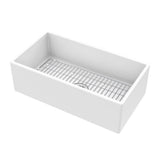 Farmhouse Apron Front Fireclay 33 in. Single Bowl Kitchen Sink in White with Grid and Strainer - Super Arbor