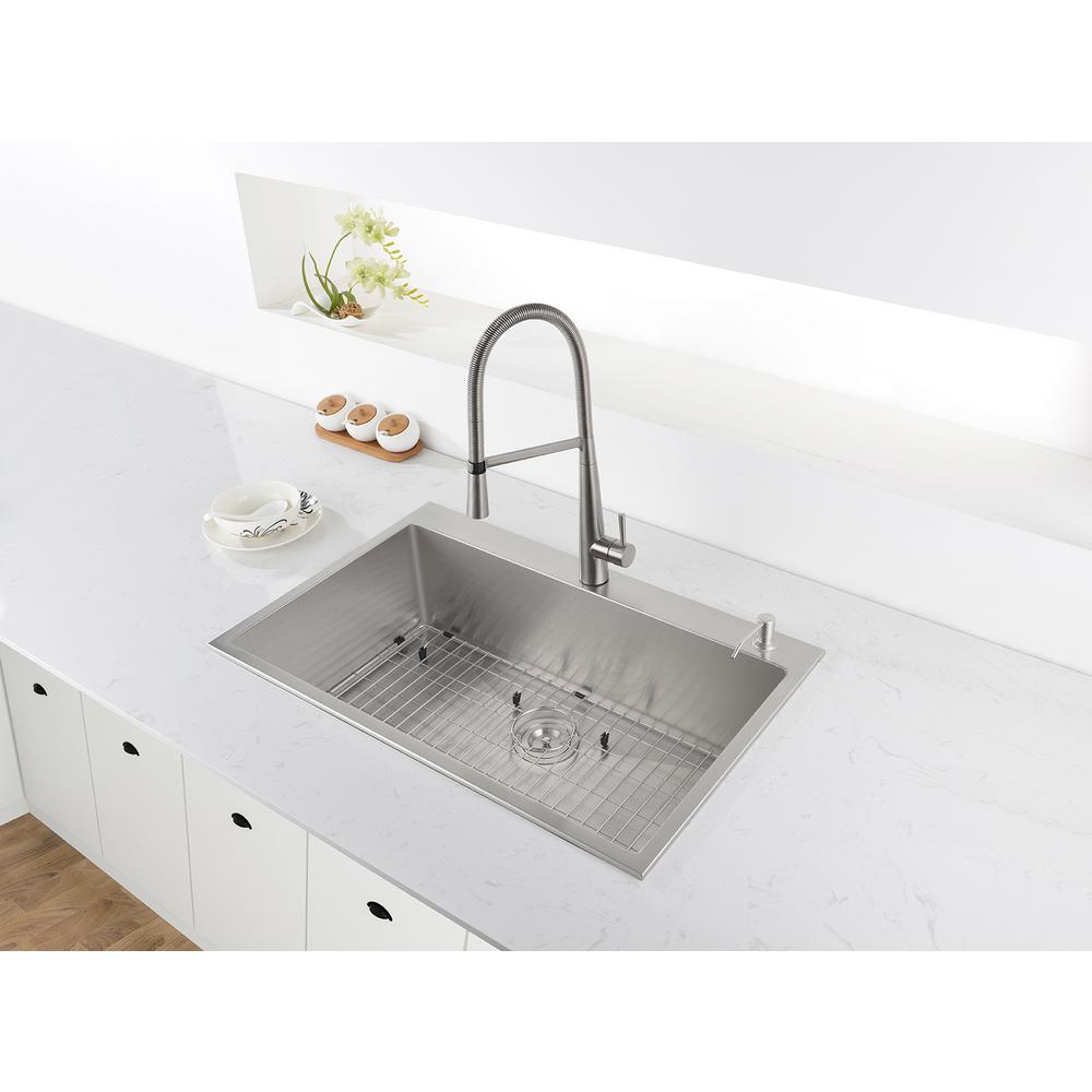 Drop-In Stainless Steel 33 in. Topmount Tight Radius 16-Gauge Kitchen Sink Single Bowl