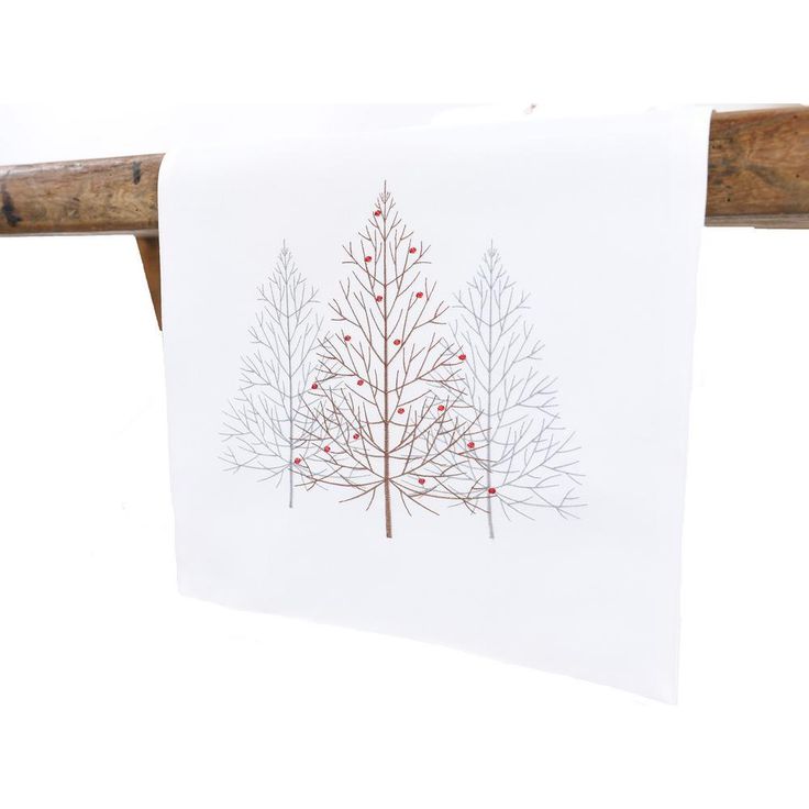 15 in. x 70 in. Festive Trees Embroidered Christmas Table Runner, White