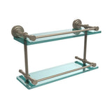 Dottingham 16 in. L x 8 in. H x 5 in. W 2-Tier Clear Glass Bathroom Shelf with Gallery Rail in Polished Nickel - Super Arbor
