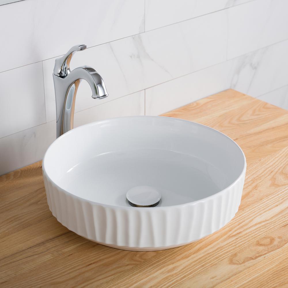 Viva 15-3/4 in. Round Porcelain Ceramic Vessel Sink in White - Super Arbor