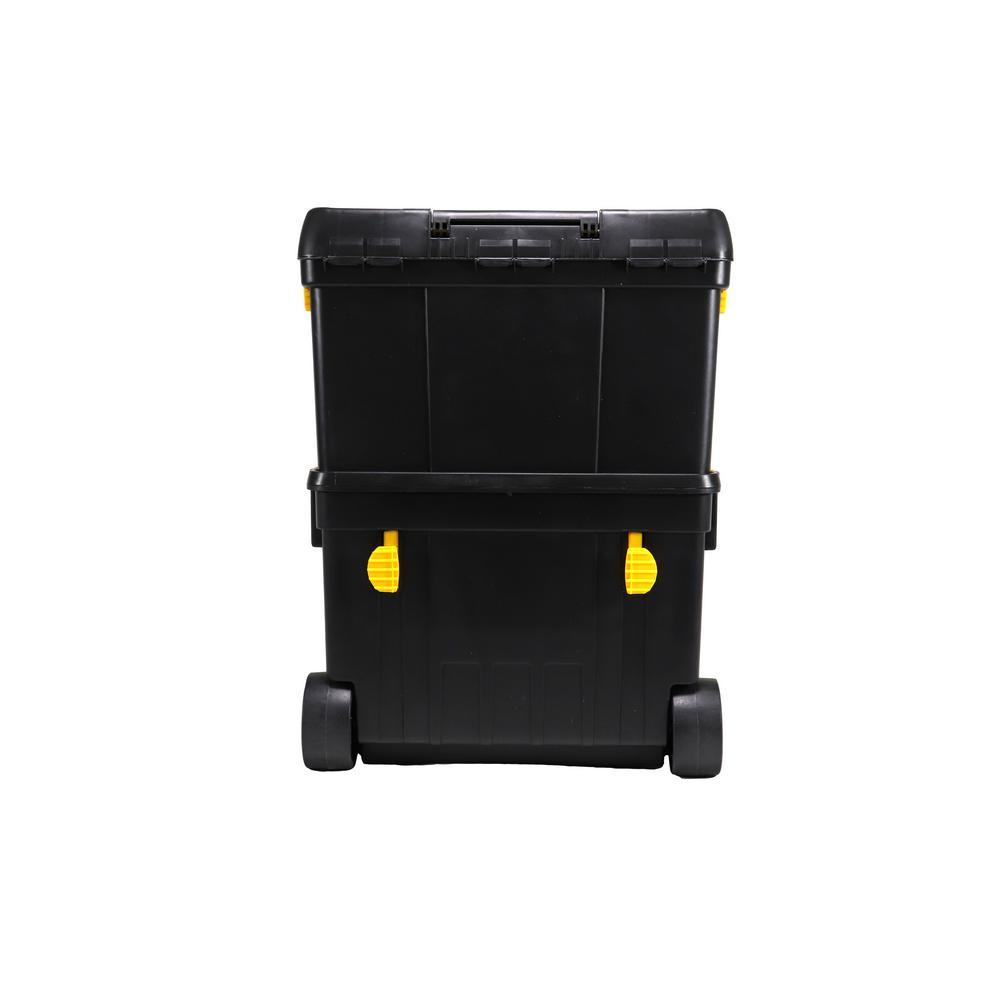 9-1/2 in. and 12-3/4 in. D (2-Tiered) Storage Toolbox with Foldable Auto-Locking Handle in Black - Super Arbor
