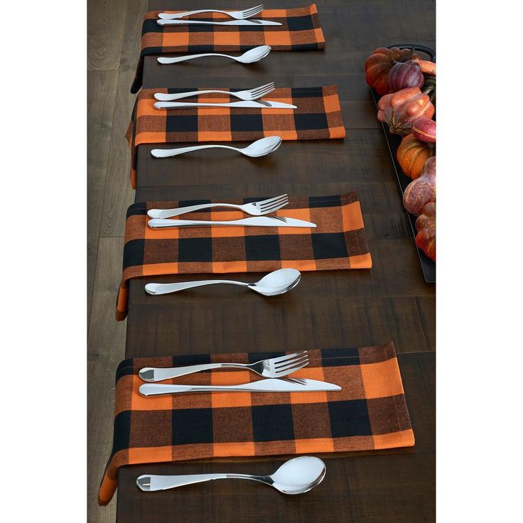 Farmhouse Living Fall Buffalo Check 20 in. W x 20 in. L Black/Orange Napkins (Set of 4)