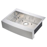 Brimley Retrofit Dual Mount Stainless Steel 33 in. 1-Hole Single Bowl Curved Farmhouse Apron Front Kitchen Sink
