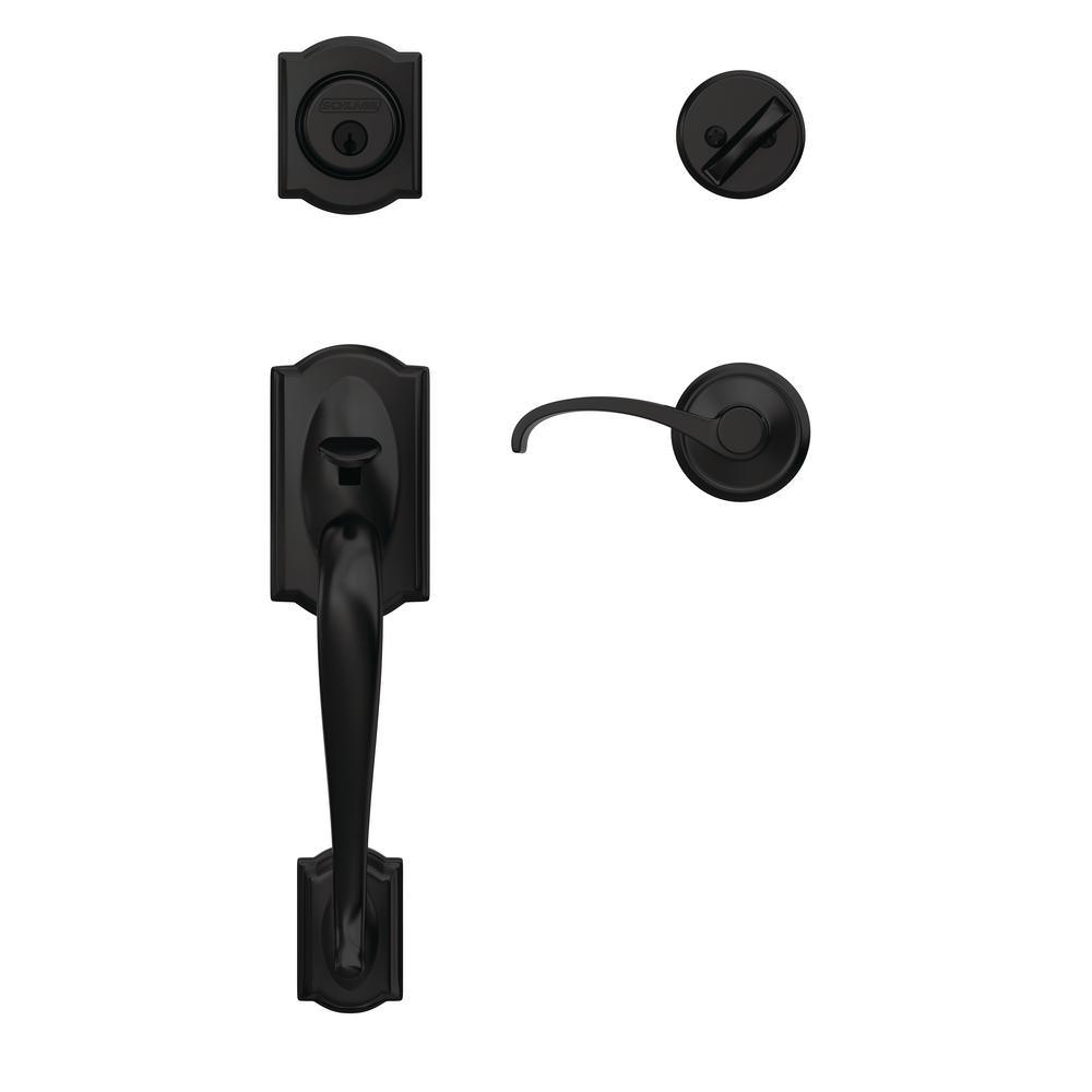 Custom Camelot Matte Black Single Cylinder Door Handleset with Whitney Door Lever and Alden Trim - Super Arbor
