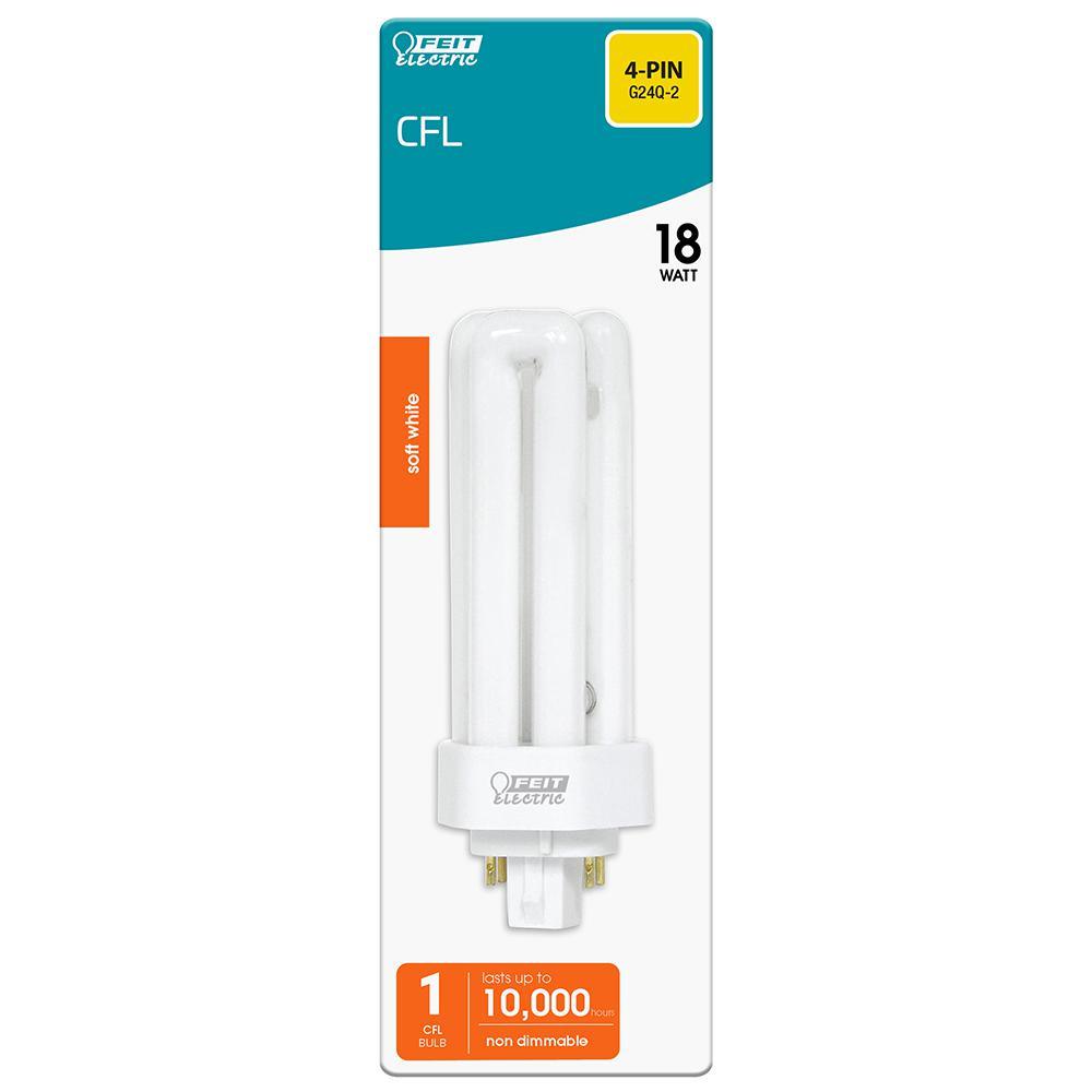 18-Watt Equivalent PL CFLNI Triple Tube 4-Pin GX24Q-2 Base Compact Fluorescent CFL Light Bulb, Soft White 2700K (1-Bulb) - Super Arbor