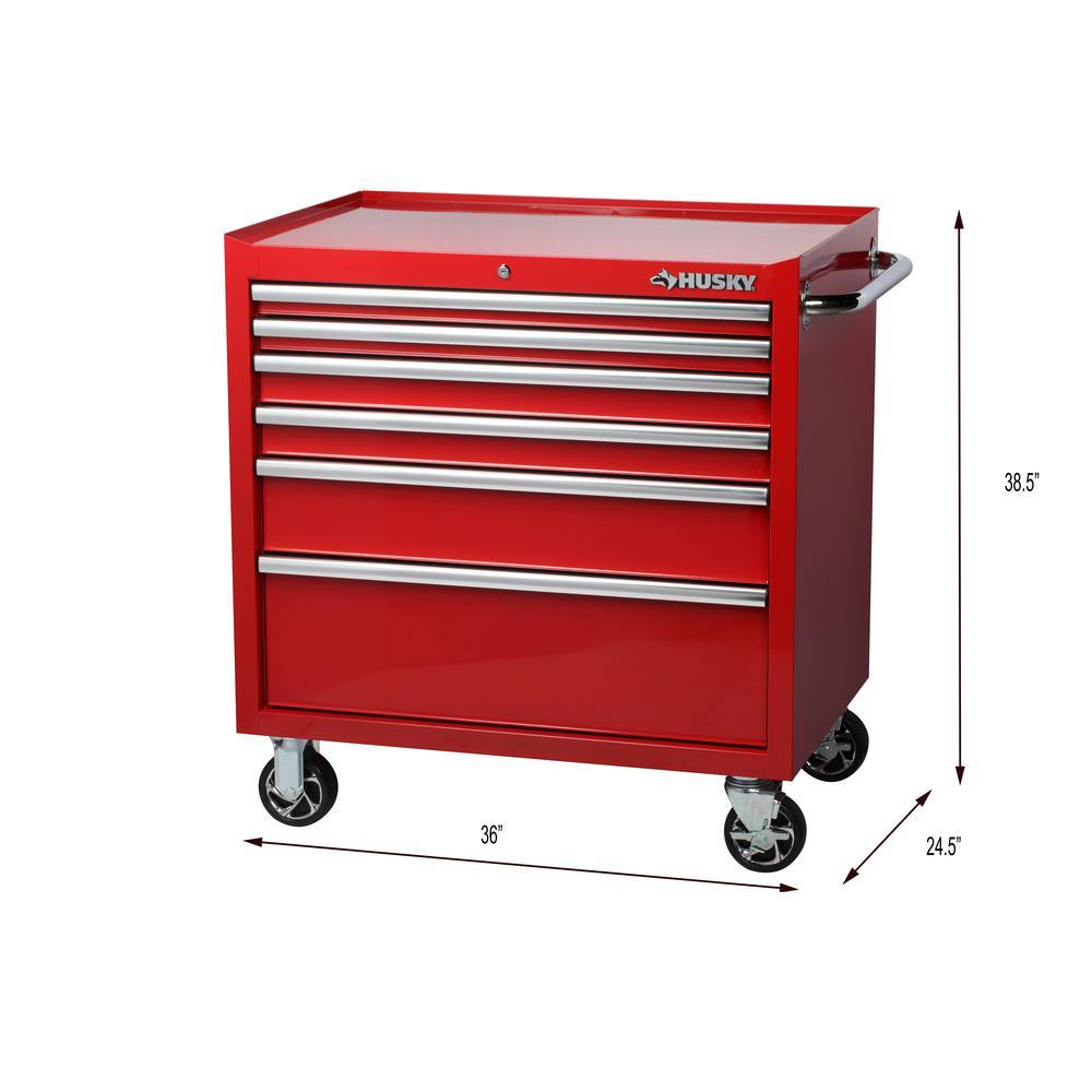 36 in. W 6-Drawer, Deep Tool Chest Cabinet in Gloss Red
