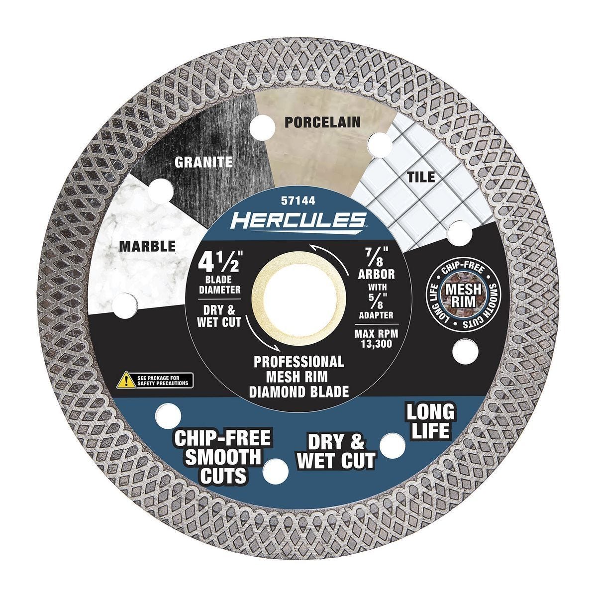 Hercules 4-1/2 in. Professional Continuous Mesh-Rim Diamond Blade, 7/8 in. Arbor with 5/8 in. Adapter