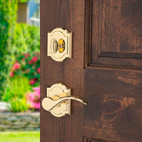 Prestige Avendale Single Cylinder Lifetime Polished Brass Door Handleset & Arch Rose Tobin Door Lever feat SmartKey - Super Arbor