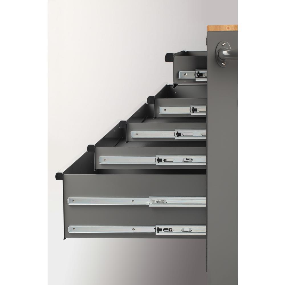 56 in. W 5-Drawer 1-Door, Deep Tool Chest Mobile Workbench in Gloss Gray with Hardwood Top
