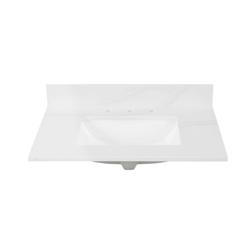 49 in. W x 22 in. D x 0.75 in. H Quartz Vanity Top in Statuario White with White Basin - Super Arbor
