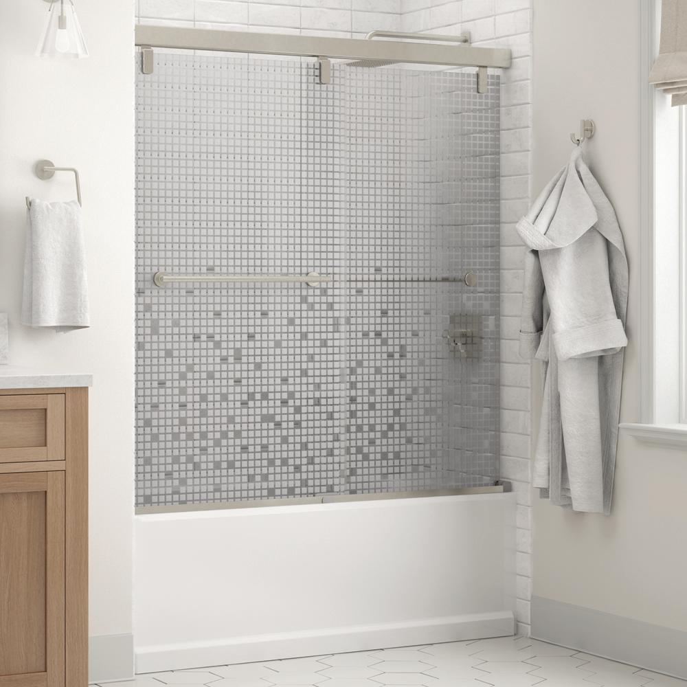 Everly 60 in. x 59-1/4 in. Mod Semi-Frameless Sliding Bathtub Door in Chrome and 1/4 in. (6mm) Transition Glass - Super Arbor
