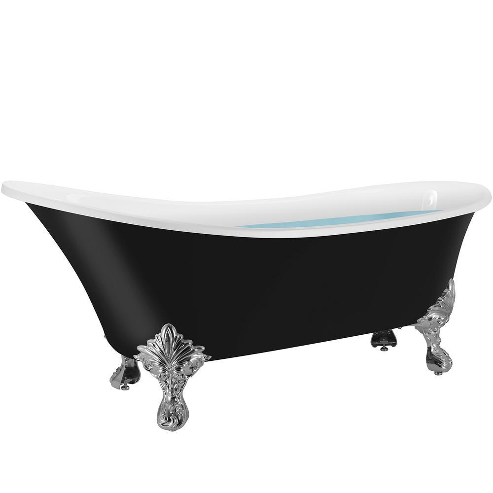 69 in. Acrylic Double Slipper Clawfoot Non-Whirlpool Bathtub in Glossy Black - Super Arbor