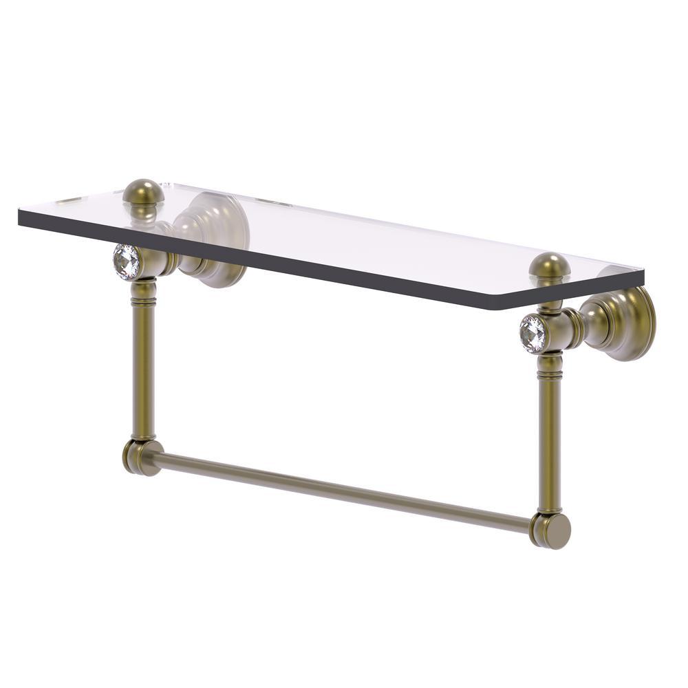 Carolina Crystal Collection 16 in. Glass Shelf with Integrated Towel Bar in Polished Brass - Super Arbor